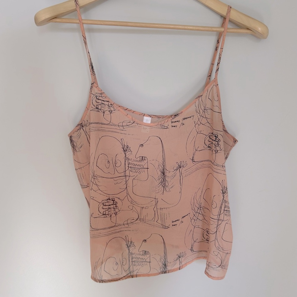 American Apparel Pink Sheer Graphic Spaghetti Strap Tank top Medium